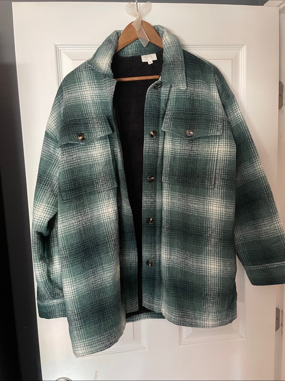 Plaid Green Lightweight Shacket Jacket - Casual Button-Front